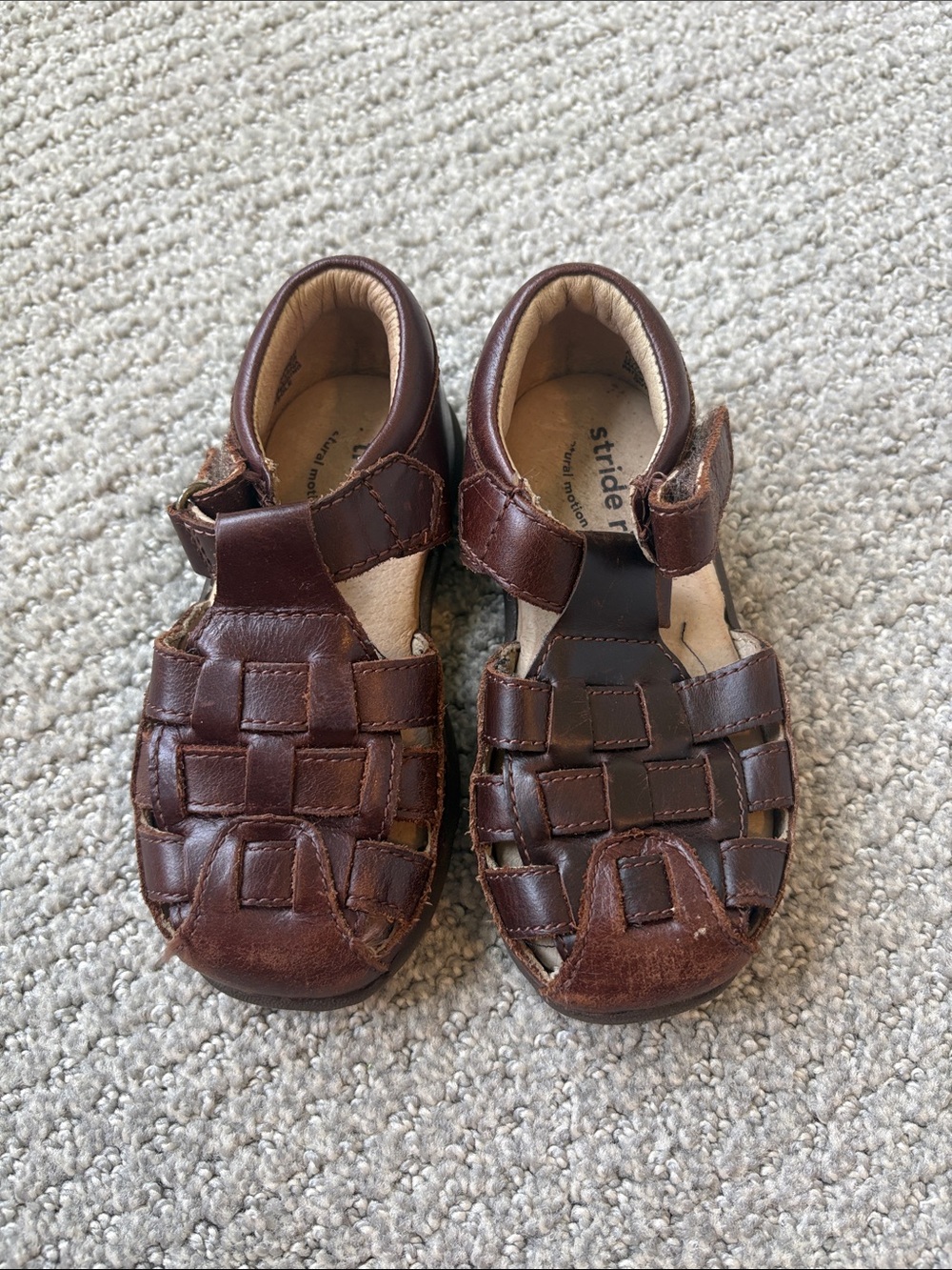Stride Rite Dark Brown Woven Leather Toddler Sandals
